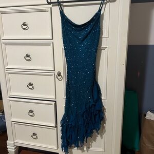 SCALA Sequined Teal Dress with Ruffle Hem